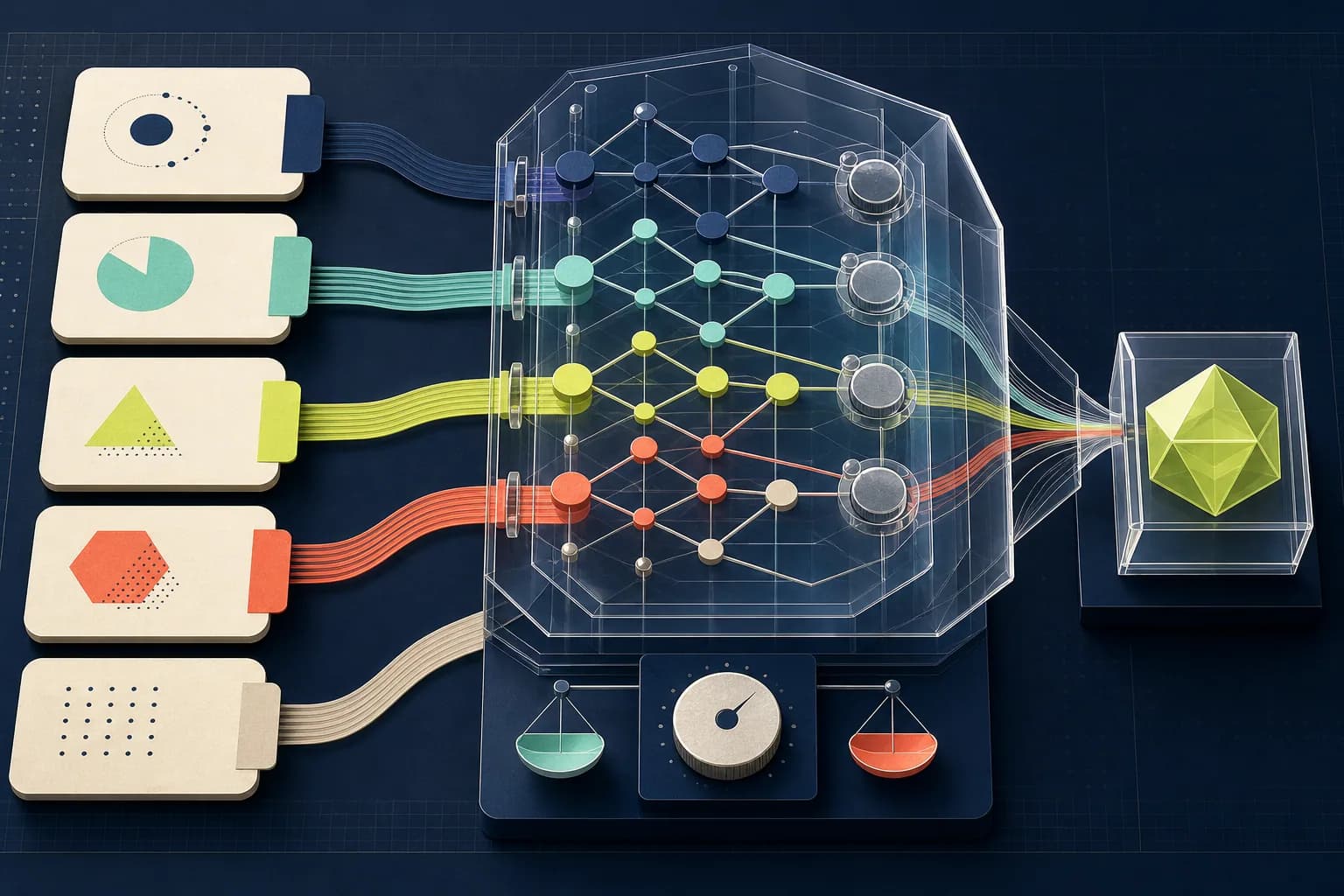 Transparent trade value model showing inputs, weights, and a balanced output